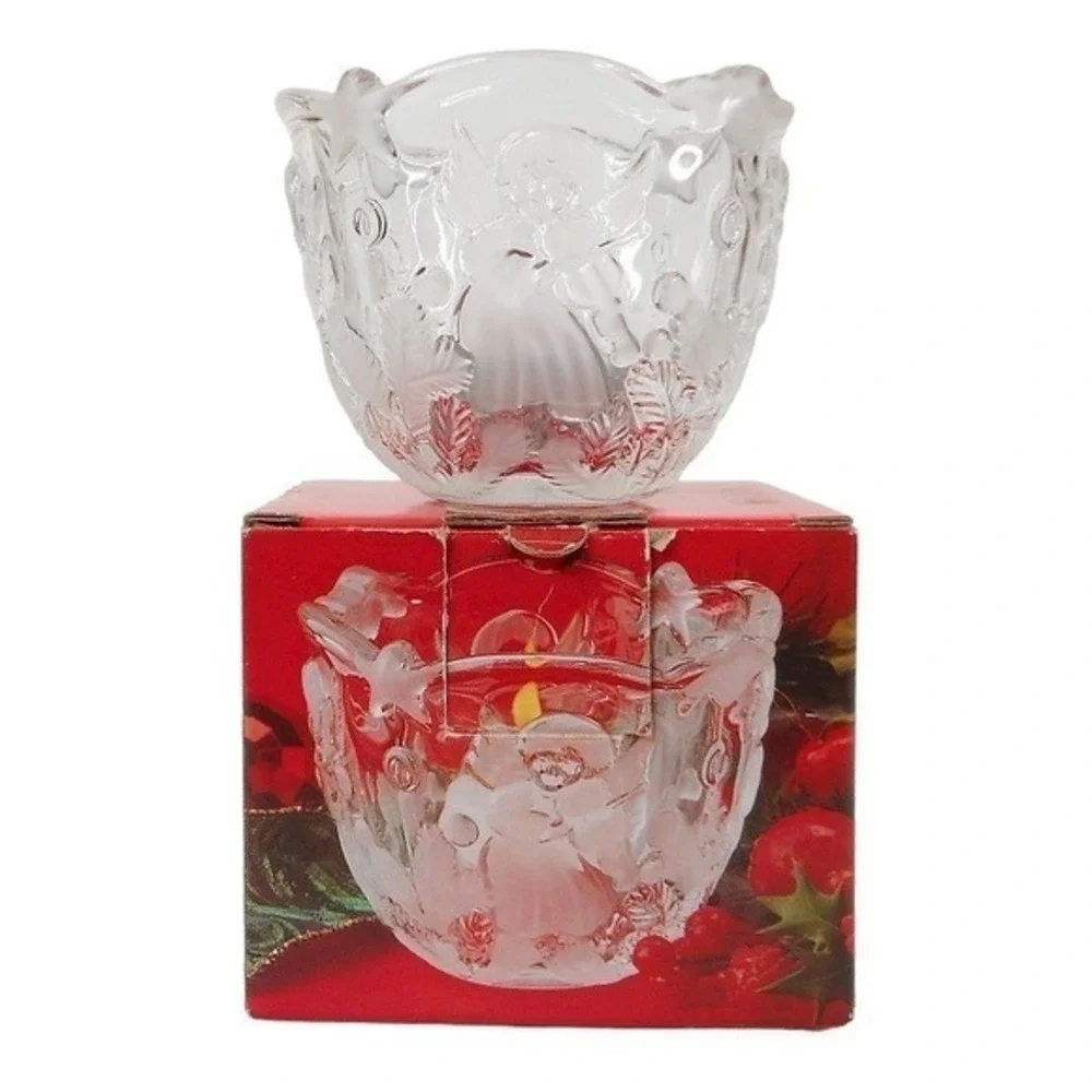 Vintage Mikasa Holiday‎ Lights Frosted Angel Glass Candleholder 3-1/4